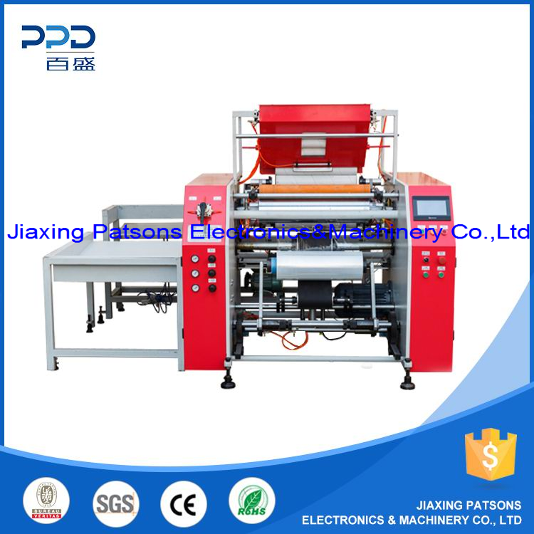 Fully auto high speed 3 shaft stretch film rewinding machine, PPD-3SH500