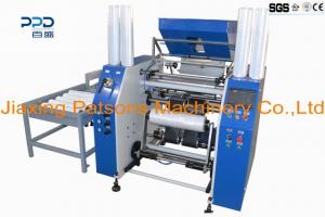 Extended core stretch film rewinding machine